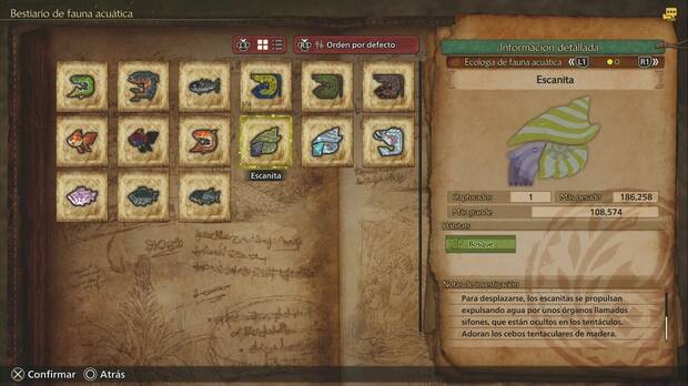 Monster Hunter Wilds - Sección de peces del bestiario