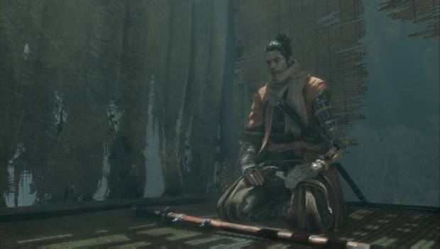 Sekiro: Shadows Die Twice - Sekiro medita en la Cueva del Manantial