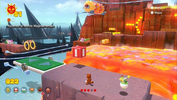 Bowser's Fury - Monte Magmarramiau: interruptor de cambio de raíles